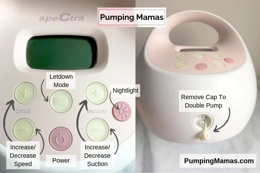 how to use spectra s1 and spectra s2 breast pump. spectra s2 settings tips and cheat sheet. how to double pump with spectra pump. image copyright 2019 pumpingmamas.com 